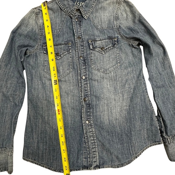 Madewell Denim Button Up Shirt Long Sleeve Snap Button SZ XSmall Blue Western - Picture 7 of 9